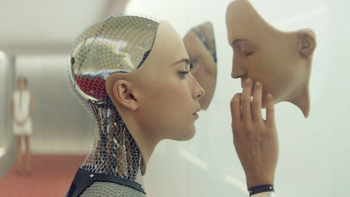 Ava from ex machina touching a face